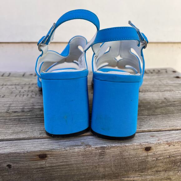 Vintage 90s Y2K 9&CO blue chunk geometric strappy chunky heels - Picture 3 of 6